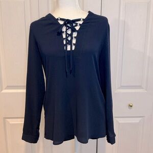 🐸 7th. Avenue Design Studio New York & Company Navy Blue Blouse - small